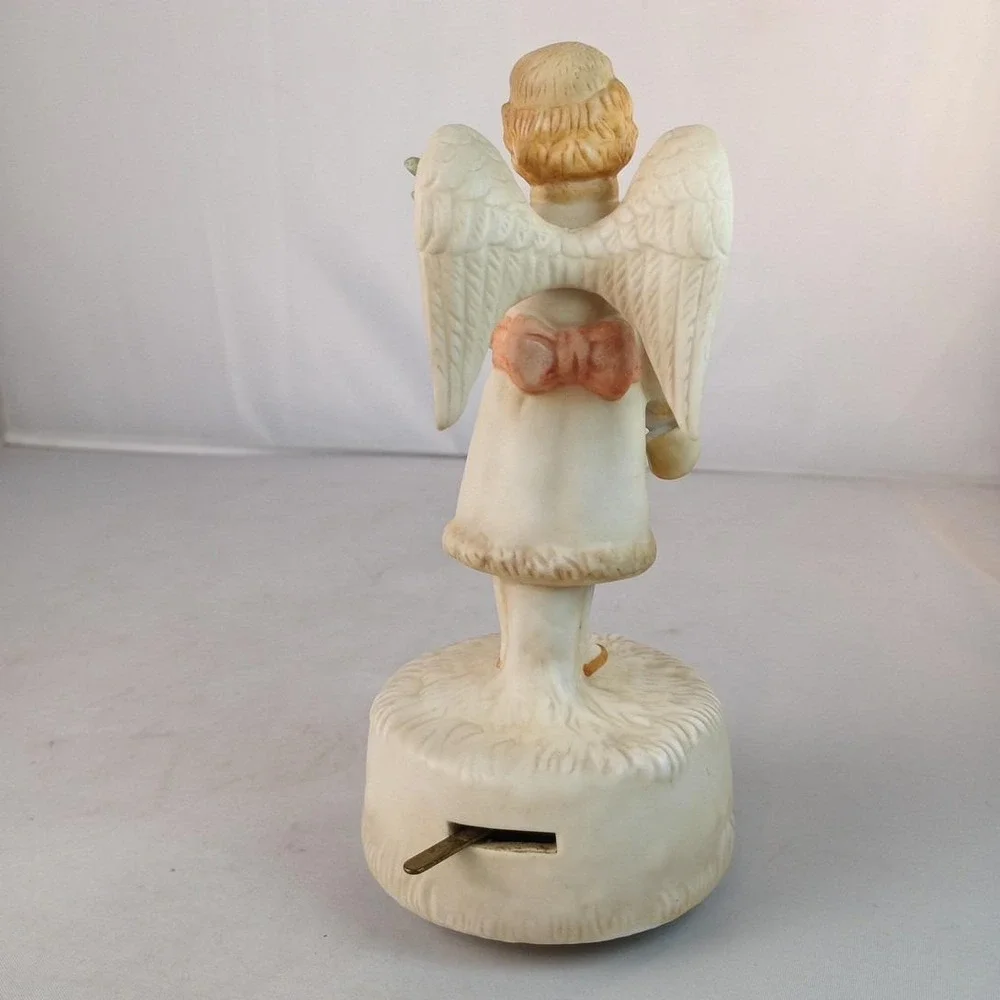 Rare 1985 VTG Schmid B. Shackman Ceramic Angel Girl Figurine Christmas Music Box